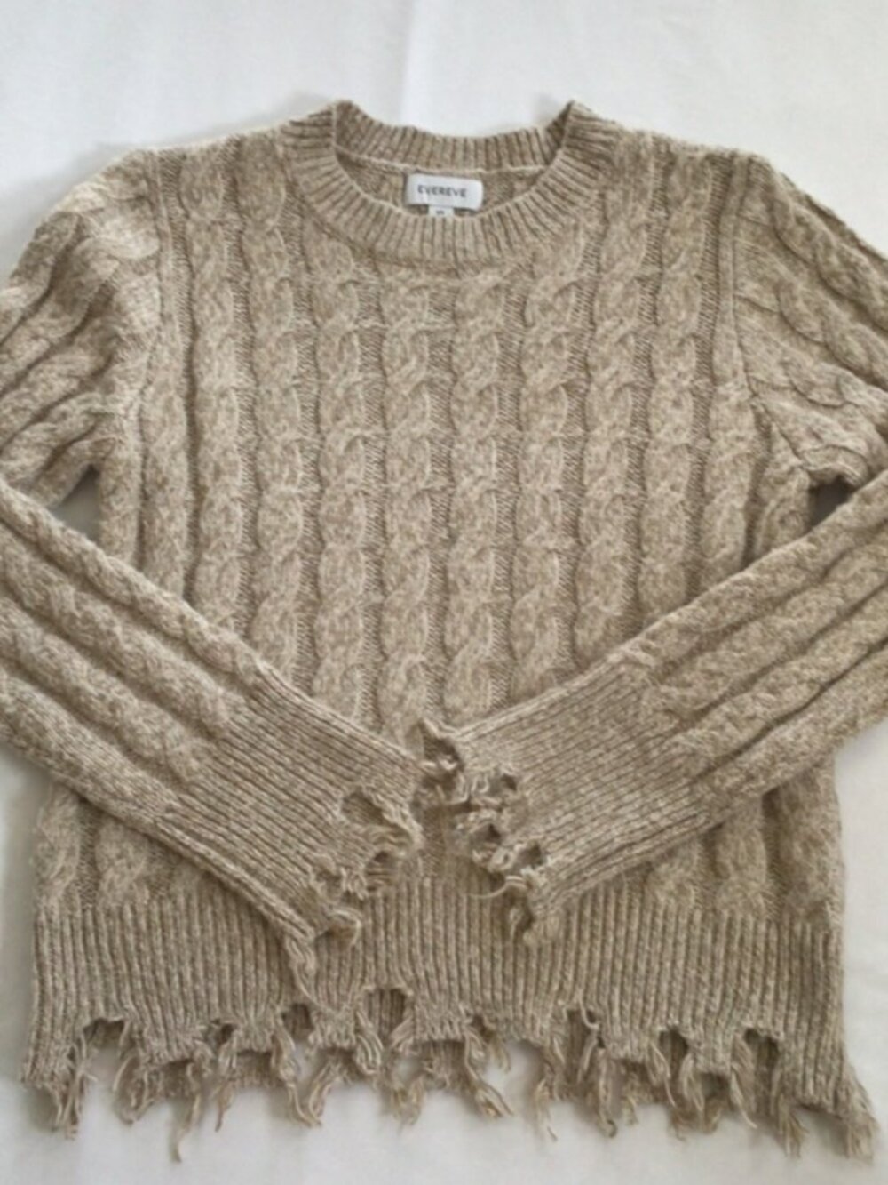 Evereve Cableknit Sweater w/Distressed Edges Oatmeal Sz XS